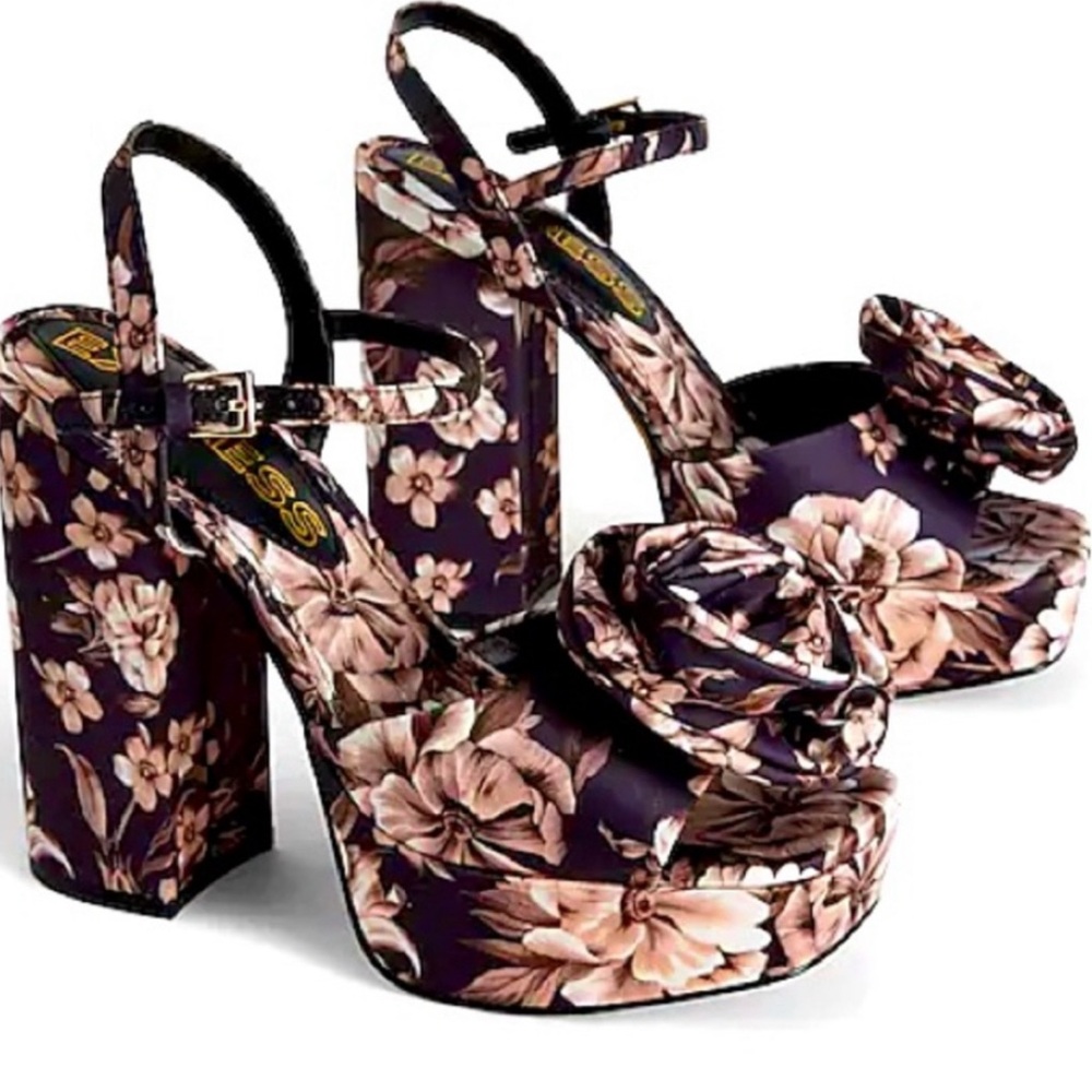 Express Floral Platform Heels - Purple and Cream - Picture 1 of 11